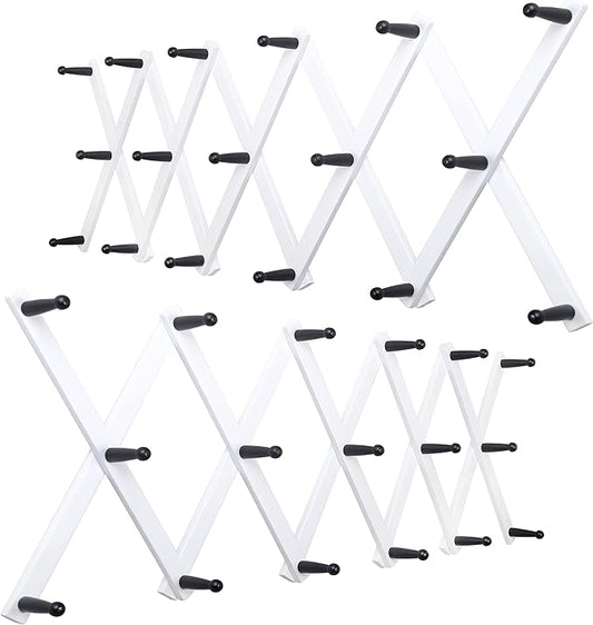 WEBI Accordion Wall Hanger,Expandable Wooden Hat Rack for Wall Mounted Coat Rack,Accordion Hat Hooks Holder for Baseball Caps,17 Peg Hooks,Black on White,2 Packs