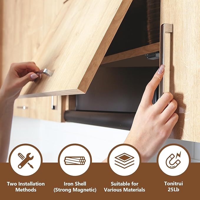 Cabinet Door Magnet, Flat Bottom Cabinet Magnetic Catch with Adhesive, Easy to Install,Only Takes 1 Minute,35lb Magnetic Cabinet Door Drawer Latch(Black, 4Pack)
