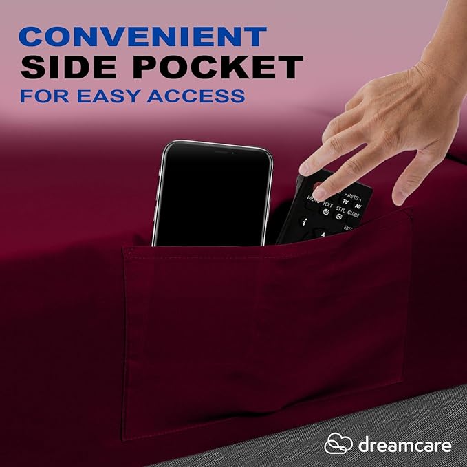 DREAMCARE Queen Size Sheets - Cooling Bed Sheets - 4pcs Set - up to 15" Deep Pocket Queen Sheet Set - Sheets Queen Size Bed - Soft & Long Lasting 100% Fine Brushed Polyester with Side Pocket -Brgndy