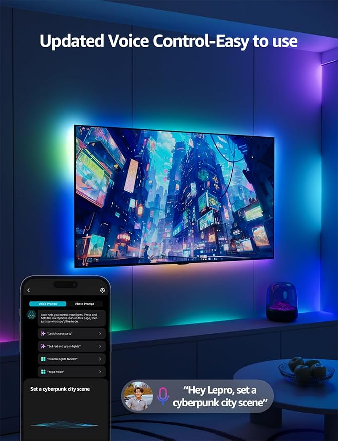 Lepro S1 AI LED Strip Lights for Bedroom - 32.8ft Smart RGB Light Strips with IC and Rainbow Chasing Effects, Color Segment DIY, Personalized Al Lighting Designer, No Remote, 2.4G Wi-Fi & Bluetooth