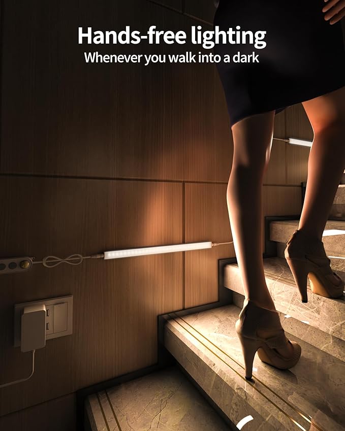 ASOKO Motion Sensor Dimmable Led Under Cabinet Lighting Plug in - 3 Pcs 12 inches Linkable Led Counter Light Bars, Led Closet Light Daylight White 4500K