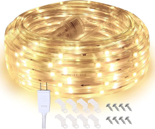 LED Rope Lights, 16.4ft Waterproof Strip Light, 3000K Soft White, Flexible Indoor Outdoor Decorative Lighting for Home Christmas Holiday Garden Patio Party