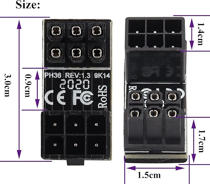 (2Pack 180 Degree ATX 6Pin Female to Male Connector PCI 6 Pin to 6 Pin PCI Express Video Card Power Adapter for Desktop Graphics Card (Down/6 Pin)