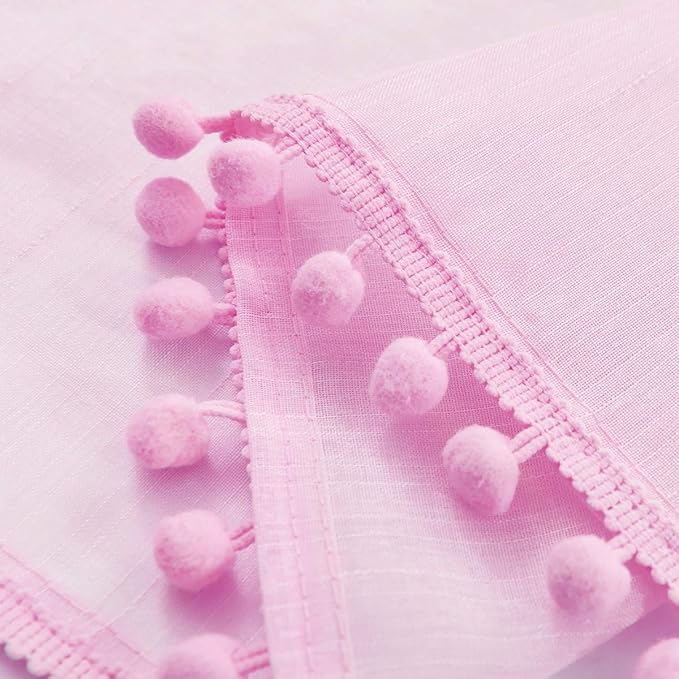 Treatmentex Pink Sheer Curtains for Girls-Room 108inch Long Window Drapes with Cute Pom Pom Design for Salson Party Ceremony Birthday Décor 52" w X 2 Pack