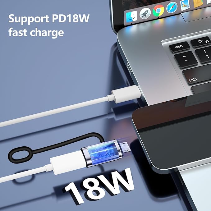 USB C to Micro USB Adapter, 2 Packs, Supports 18W Fast Charging and Data Transfer, Suitable for USB C Socket to Micro Plug Adapter, not Suitable for Headphones, Gray