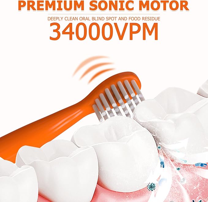 Kids Sonic Electric Toothbrush, Rechargeable Smart Toothbrush for Children Age 3-12, 2 Mins Timer, 6 Modes, 6 Brush Heads, Wall-Mounted Holder