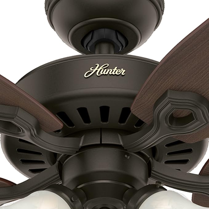 Hunter 52 inch Indoor Ceiling Fan with LED Lights - Bronze Ceiling Fan with Pull Chain, For Bedroom or Living Room, Standard Mount, No Remote, 5 Blades, Includes Bulbs - Builder Plus 53238, New Bronze