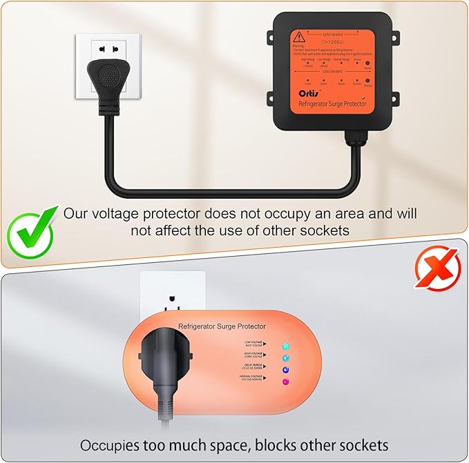 Ortis 4-Outlet Refrigerator Surge Protector, 1200J, Delay Start, Quick Reset, Audible Alarm & LED Indicators, Prevents Voltage Spikes, Surges & Power Outages, 1.3ft Cord, for 27+ cu. ft. Fridges