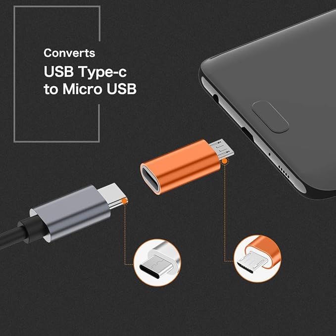 JXMOX USB C to Micro USB Adapter, (4-Pack) Type C Female to Micro USB Male Convert Connector Support Charge Data Sync Compatible with Samsung Galaxy S7/S7 Edge, Nexus 5/6, Micro USB Devices (Orange)