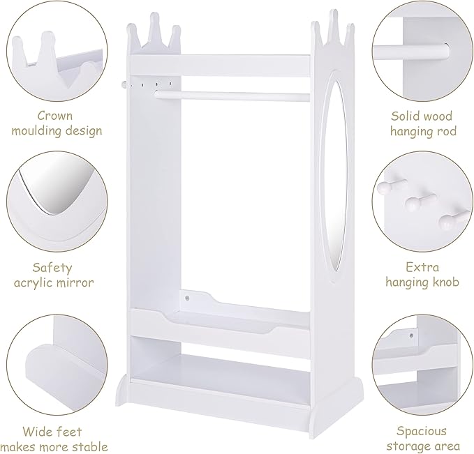 UTEX Kid’s See and Store Dress-up Center, Costume Closet for Kids, Open Hanging Armoire Closet, Pretend Storage, Costume Dresser(White)