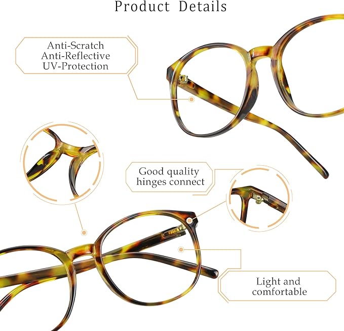 LifeArt Round Blue Light Blocking Glasses, Computer Glasses, Gaming Glasses, TV Glasses for Women Men (Brown Tortoise, 3.00 Magnification)