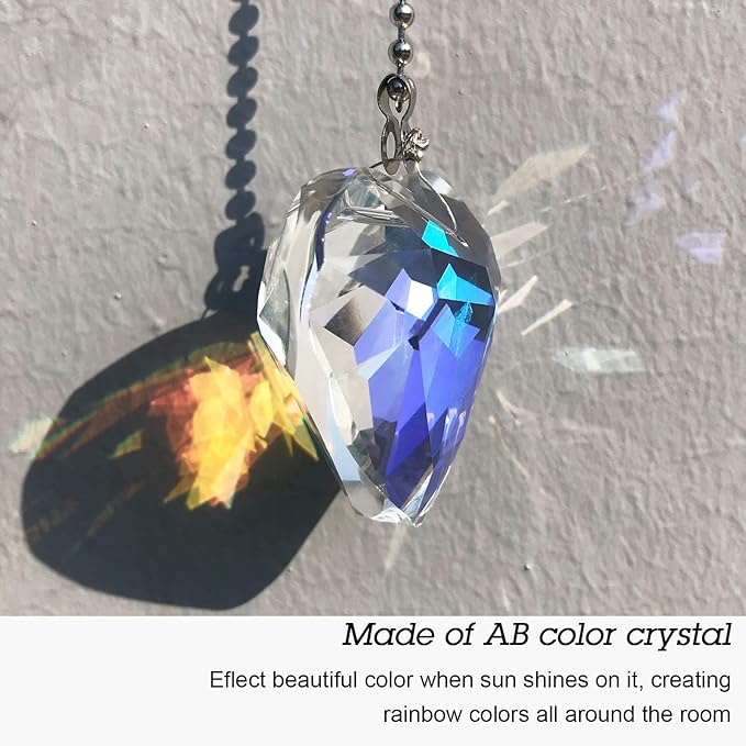 4 Pieces Crystal Ceiling Fan Pull Chain Decorative Rainbow Pull Chain Extension 20 Inch Ceiling Ornament with Ball Connector(Longan, Water Drop, Heart, Round)