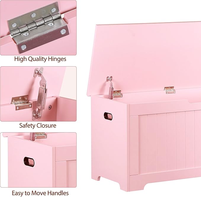 Wooden Storage Chest Box with Flip-top Lid & Safety Hinge, 39.4 Inch Living Room Organizer, Bedroom Bench, Pink