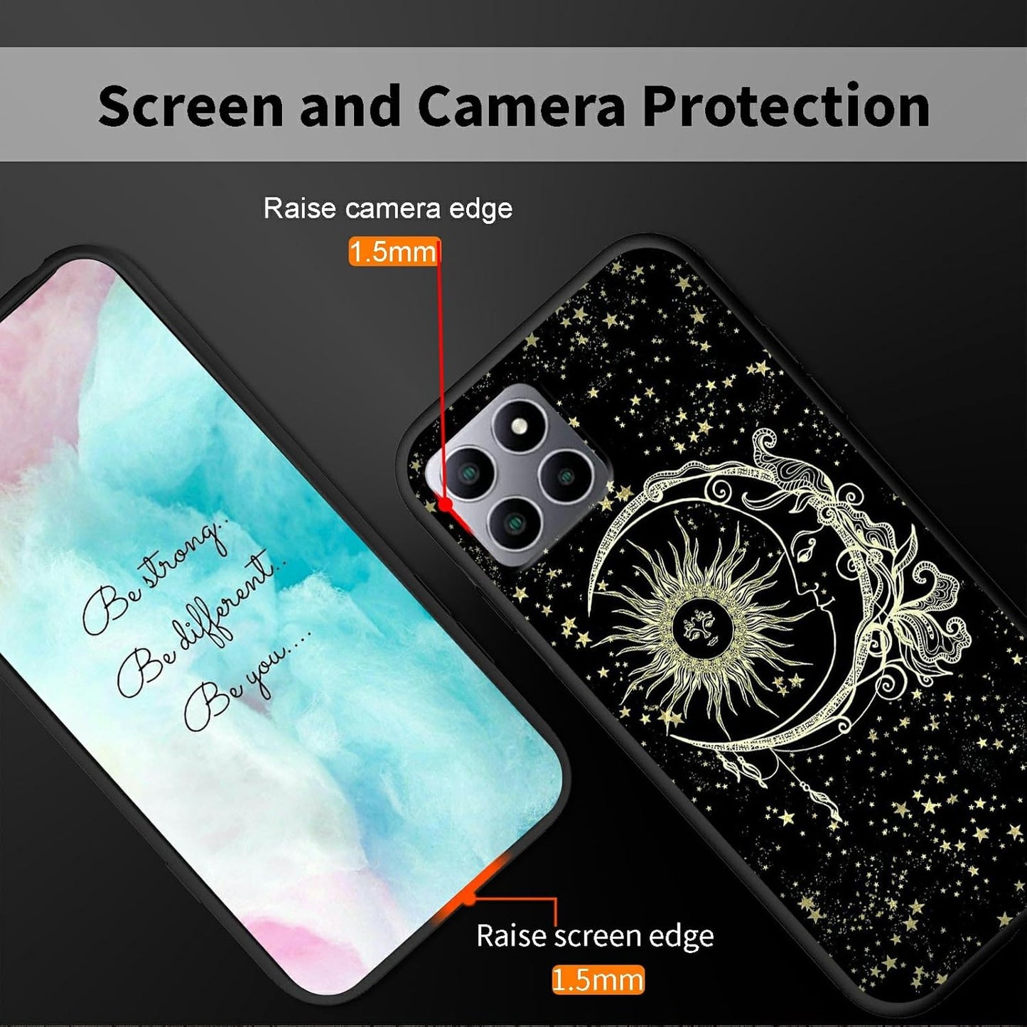 Rossy for Boost Mobile Celero 5G Plus Case - Slim Soft TPU Silicone Shockproof Protective Cover with Glitter Moon Sun