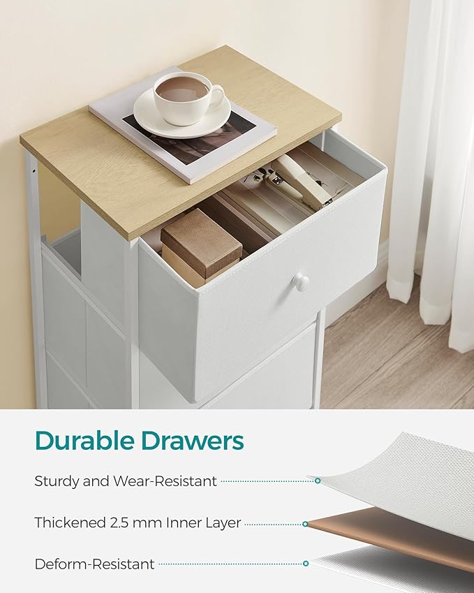 SONGMICS Dresser for Bedroom, Fabric Dresser with 4 Drawers, Metal Frame, Small Chest of Drawers, White and Oak ULTS314W57
