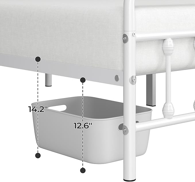 Yaheetech Classic Metal Platform Bed Frame Mattress Foundation with Victorian Style Iron-Art Headboard/Footboard/Under Bed Storage/No Box Spring Needed/Twin Size White