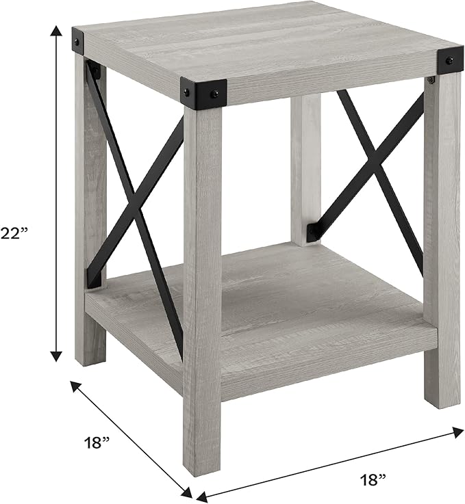 Walker Edison Sedalia Modern Farmhouse Metal X Side Table, 18 Inch, Stone Grey