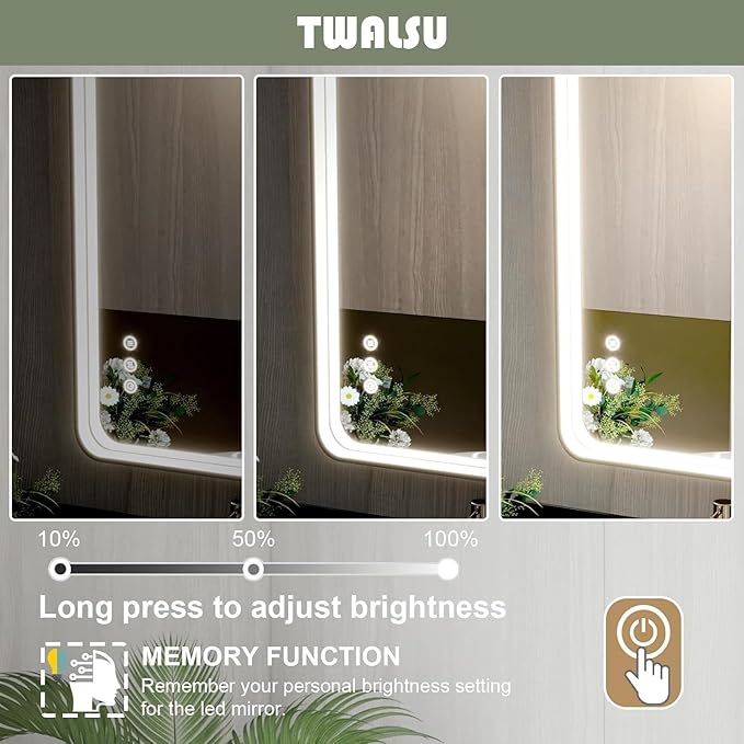 20x28 Inch LED Bathroom Mirror with Lights, Black Metal Framed LED Mirror for Bathroom, 3 Colors and Stepless Dimmable Wall Mounted Lighted Bathroom Vanity Mirror, Anti-Fog, Memory