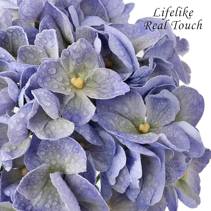 Light Purple Boho Real Touch Flowers,4PCS 21" Lifelike Artificial Hydrangeas with Stems for Indoor Outdoor Wedding Bouquet Table Centerpieces Home Baby Showers