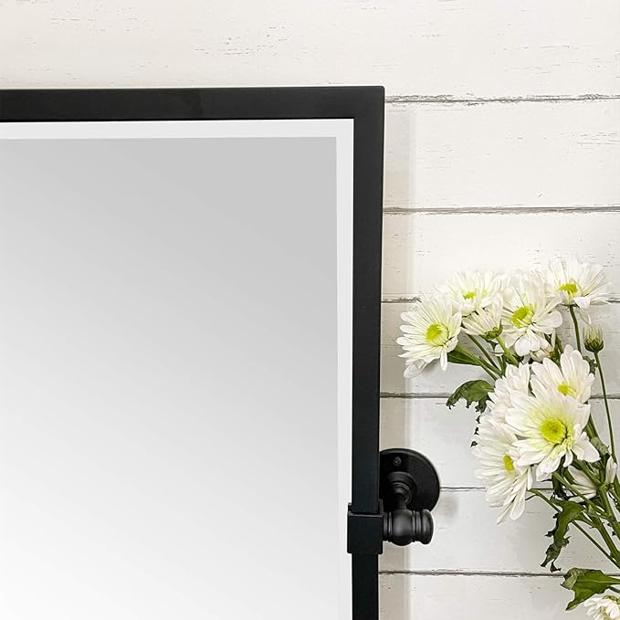 Black Metal Framed Pivot Rectangle Bathroom Mirror Tilting Beveled Vanity Mirrors for Wall, Overall 23.9 x 24 inches (Mirrror 20 x 24 inches)