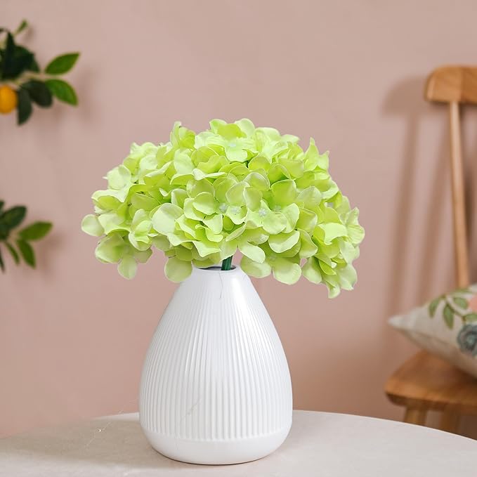 20 Pcs Green Hydrangea Artificial Flowers Bulk, Faux Hydrangea Flowers Heads, Artificial Fake Silk Hydrangea Flowers with Stems, Green Flowers Artificial for Decoration Wedding Décor Crafts