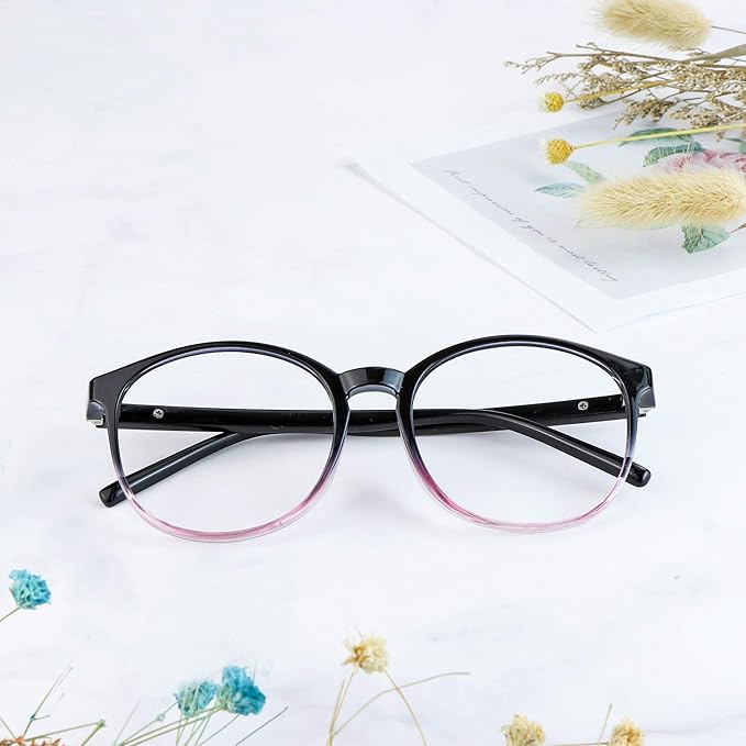 LifeArt Round Blue Light Blocking Glasses, Computer Glasses, Gaming Glasses, TV Glasses for Women Men (Black Purple, 2.50 Magnification)