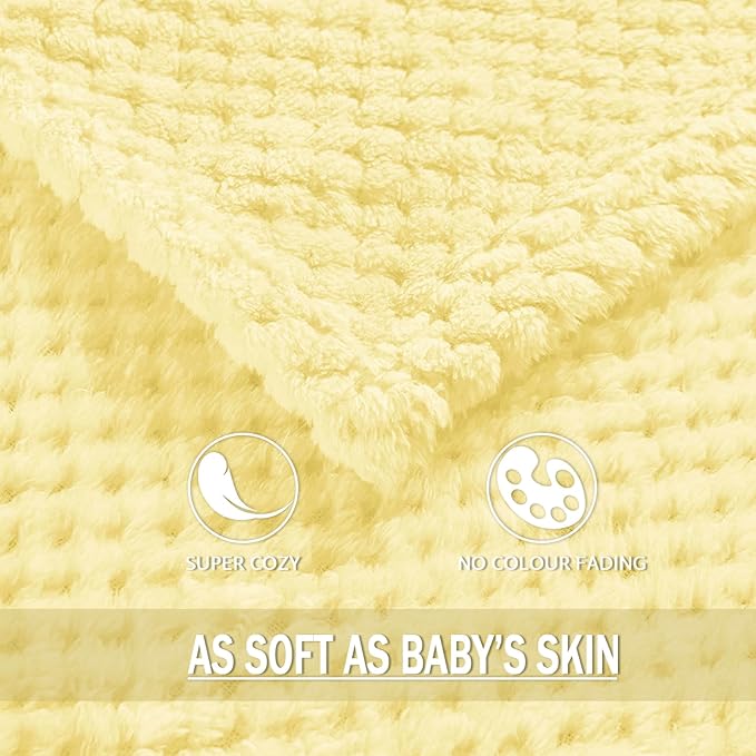 Exclusivo Mezcla Fleece Throw Blanket Extra Large, Super Soft and Warm Blankets for Couch, Sofa and Bed Waffle Textured, Cozy, Fuzzy and Lightweight (Light Yellow, 50x70 Inches)
