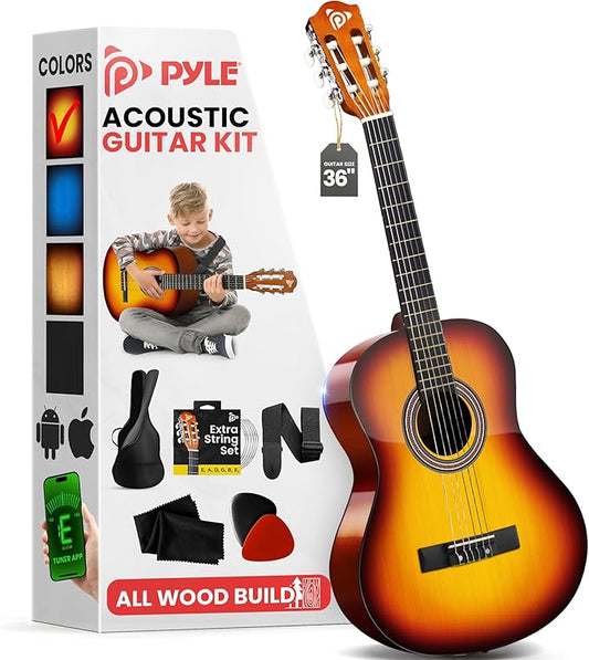Pyle 6 String Acoustic Guitar, Right, 6 Brown Burst, Gloss, 36" (PGACLS82BB)