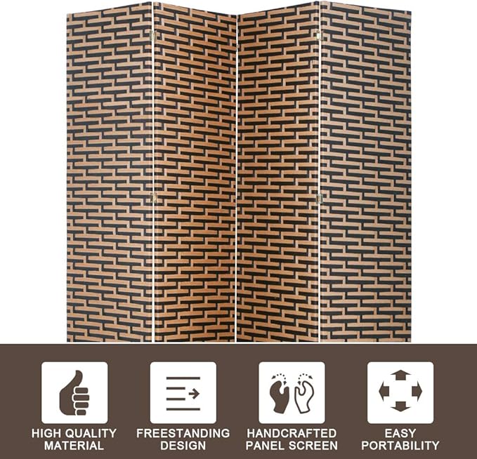 Room Divider Wood Screen 4 Panel Wood Mesh Woven Design Room Screen Divider Folding Portable Partition Screen Screen Wood for Home Office