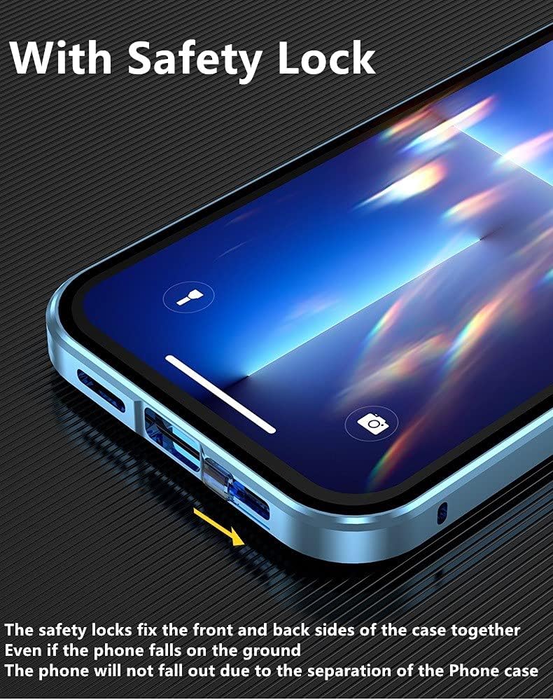 HENGHUI Lockable Anti Peeping Case for iPhone 13 Pro - Magnetic Glass Case with Built-in Camera Lens Protector