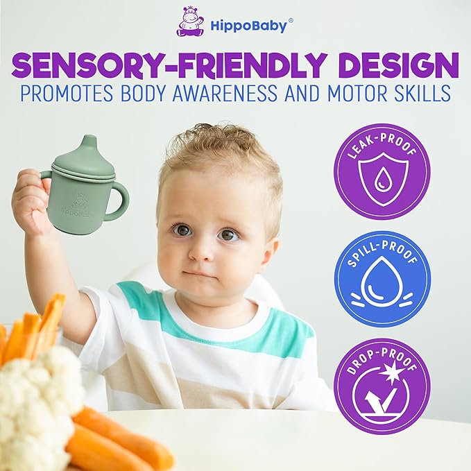 Silicone Transition Sippy Cup for 6+ month old | Includes 1 Toddler straw cup & 1 Baby Sippy Cup with Handles 5 oz | Perfect for Baby Led Weaning (Autumn/Mint, 5 oz)