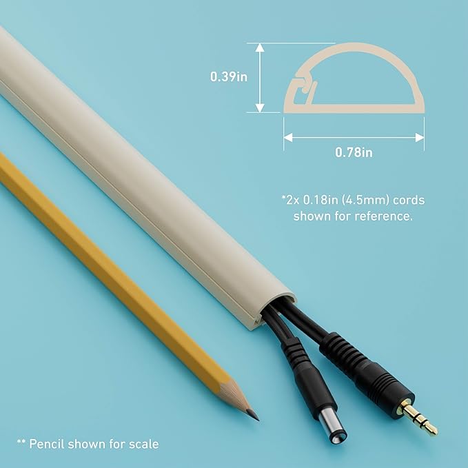 D-Line 157in Cord Hider Kit, Patented Cable Cover, Hide Wires on Wall, Channel for TV Mount Cords, Raceway Wire Hiders, Paintable, Adhesive, Half Round, 10x 0.78in W x 0.39in H x 15.7in L, Beige
