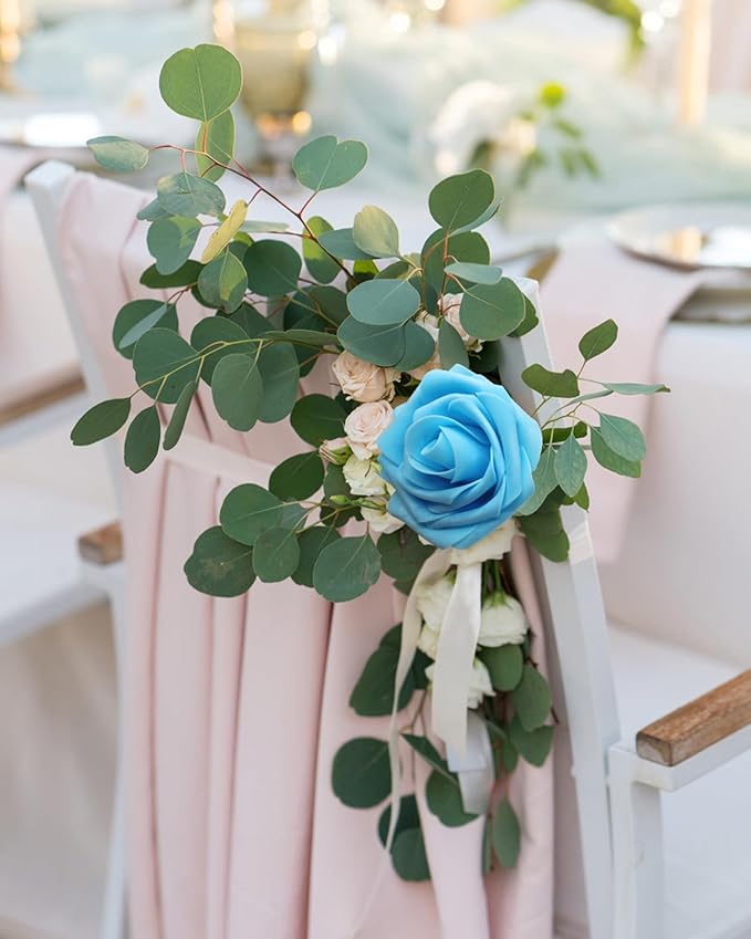 JOYLEX Artificial Flowers Realistic Roses, Real Looking Fake Roses with Stem for DIY Wedding Bouquets Centerpieces Bridal Shower Party Home Romantic Decorations (Light Blue, Regular 3" - 200pcs)