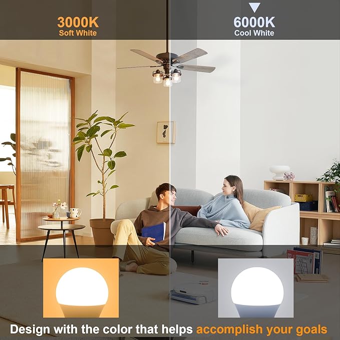 comzler LED Light Bulbs, E26 Base 6000K Cool Bright Daylight 60 Watt Equivalent Ceiling Fan Light Bulb, A15 Appliance Energy Saving Refrigerator Small Light Bulbs, 120V, 600LM, CRI 85+, 6 Pack