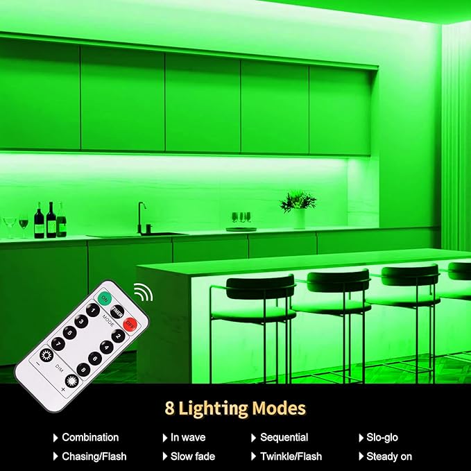 echosari Green LED Strip Lights Battery Powered, 90 LED 2835 SMD Strip Lights 9.8 Ft Cuttable Self-Adhesive Strip Lights with Remote Timer for Outdoor Indoor Party Bedroom Decoration