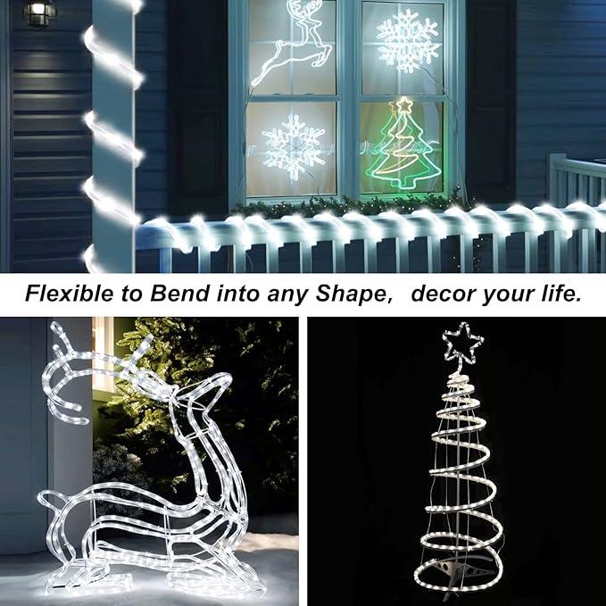 JMEXSUSS 2 Pack Rope Lights Battery Operated String Lights Outdoor Waterproof, Total 66ft 200 LED 8 Modes White Battery Powered Light with Remote for Canopy Tent Camping Patio Garden Decor
