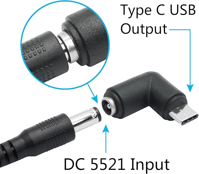 4Pcs DC 5.5mm x 2.1mm to USB C Adapter, 90 Degree Right Angle DC 5521 Female to USB Type C Male Plug Convert Connector 5V Power Supply Adapter