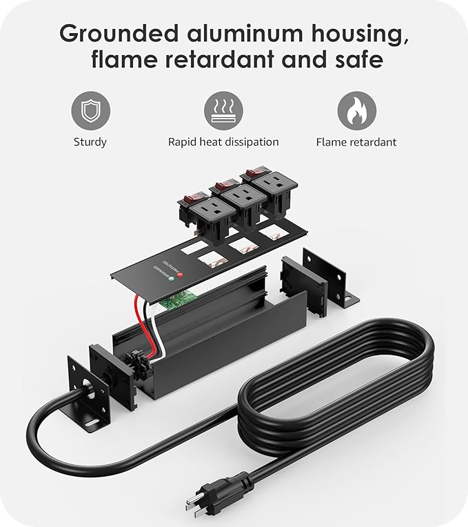 CCCEI 3 Outlet Heavy Duty Surge Protector Power Strip 20 Amp Individual Switches. 12 Gauge Extension Cord, Overload, Ground Protection. Garage Wall Mount Electric Extender, 25FT, Black.