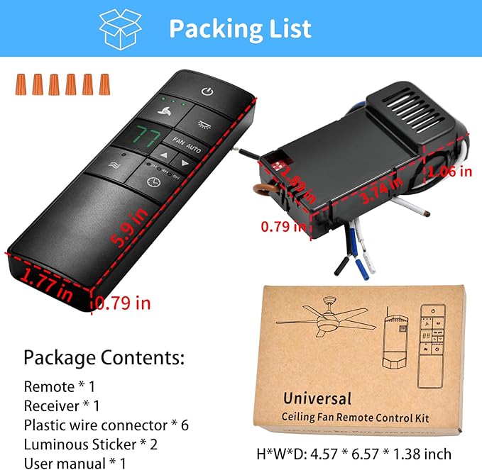 Universal Thermostatic Ceiling Fan Remote Control Kit Replacement for Hampton Bay Home Decorators Collection Hunter Harbor Breeze,w/Speed Control Timer Light Dimmer,for 2AAZPHD3/HD3 KUJCE10320/TR222A