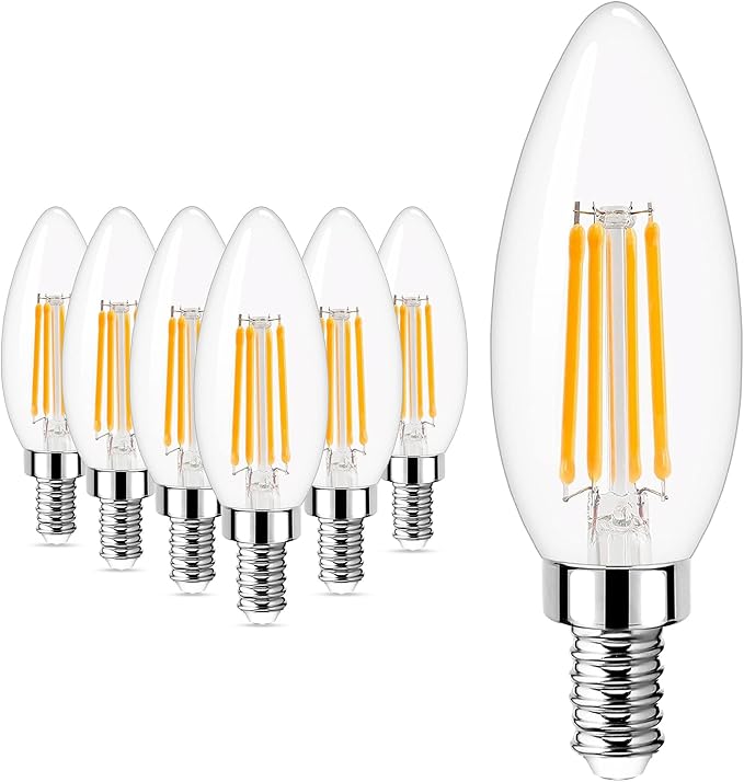 GOLSPARK E12 LED Bulb Dimmable, Candelabra LED Bulb 40W Equivalent, 3000K Warm White, B11 B10 Type B LED Light Bulbs 4W, 400LM, CRI 85+, Clear Filament Candle Light Bulbs Small Base, 6 Pack