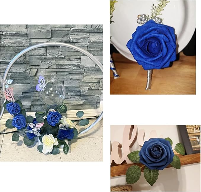 Royal Blue Roses Artificial Flowers (Near Navy Blue) 50 PCS, Fake Rose Flower Heads Flowers with Stem for DIY Bouquets Wedding Decorations Centerpieces Arrangements Party Home Decor