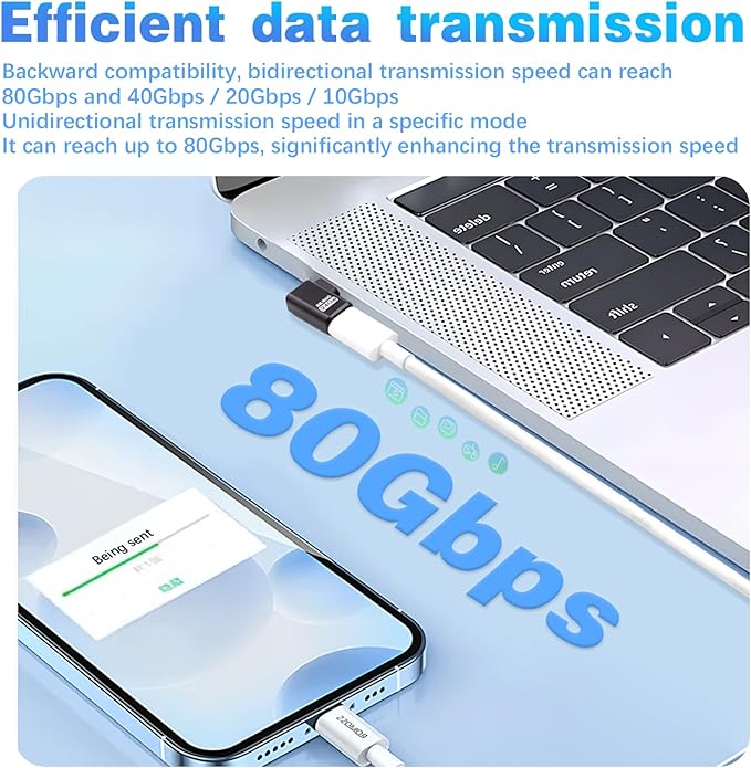 Duttek 80Gbps USB C 90 Degree Adapter, 240W PD Right Angle USB C Male to Female Adapter Support 8K@60Hz, 90 Degree Type C Extension Converter for Thunderbolt 5/4, iPhone 16, Steam Deck, 3 Pack