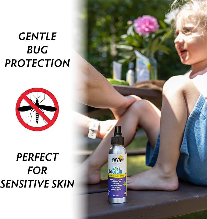 YAYA ORGANICS Baby Bug BAN – All-Natural, Proven Effective Repellent for Babies, Kids and Sensitive Skin (4 Ounce Spray, 2-Pack)