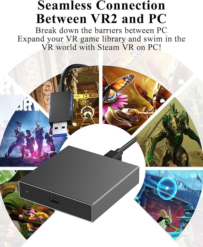 Adapter for VR2 Headset, VR2 to PC Converter for SteamVR Gaming on Windows, Stable Signal, Durable Aluminum Alloy Housing,PV2 Compatible with VR2