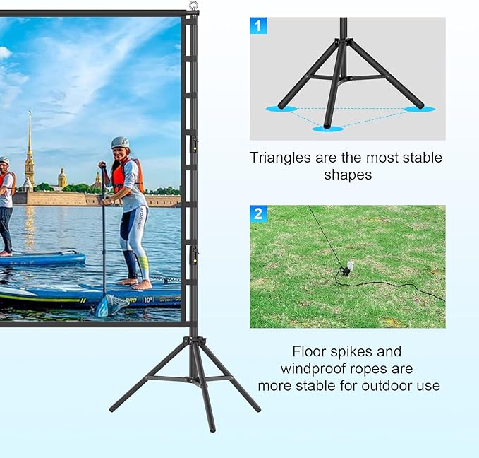 200inch Outdoor Projector Screen with Stand,XINLEMY Big Portable Projection Screen,16:9 4K HD Wrinkle-Free Rear Front Movie Screen with Carry Bag for Backyard Night RVing Home Theater