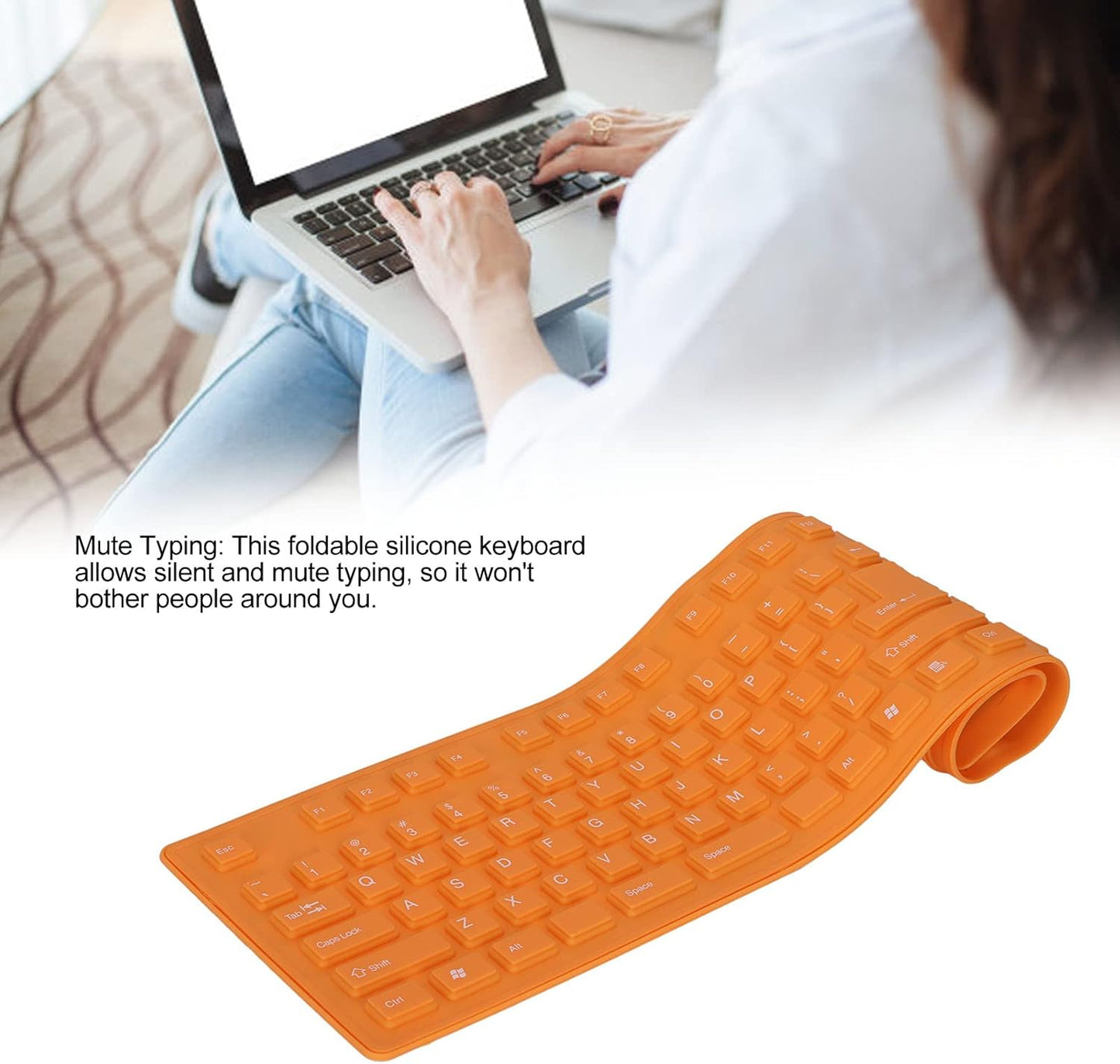 Zopsc 108 Keys Foldable Silicone Keyboard, USB Wired Rollup Waterproof Silent Typing Keyboard for PC Notebook Laptop