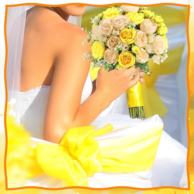 Geosar 16 Bundles Artificial Peonies Flowers Fake Silk Peony Bouquet Faux Peonies Flowers Bulk for Decoration Vase Floral Arrangements Wedding Party Table (Yellow,Champagne)