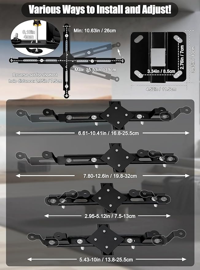 2-Be-Best Projector Ceiling Mount Wide Pipe Universal 3-in-1 Projector Wall Mount Bracket with Adjustable Arm, Flush Mount Option, Built-in Cable Management for Office Home Black