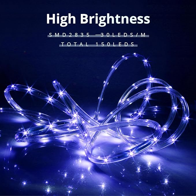 LED Rope Lights, 16.4 Feet Blue Flat Flexible Strip Light, Plug in Novelty Lighting, Connectable and Waterproof for Home Christmas Holiday Garden Patio Party Decoration