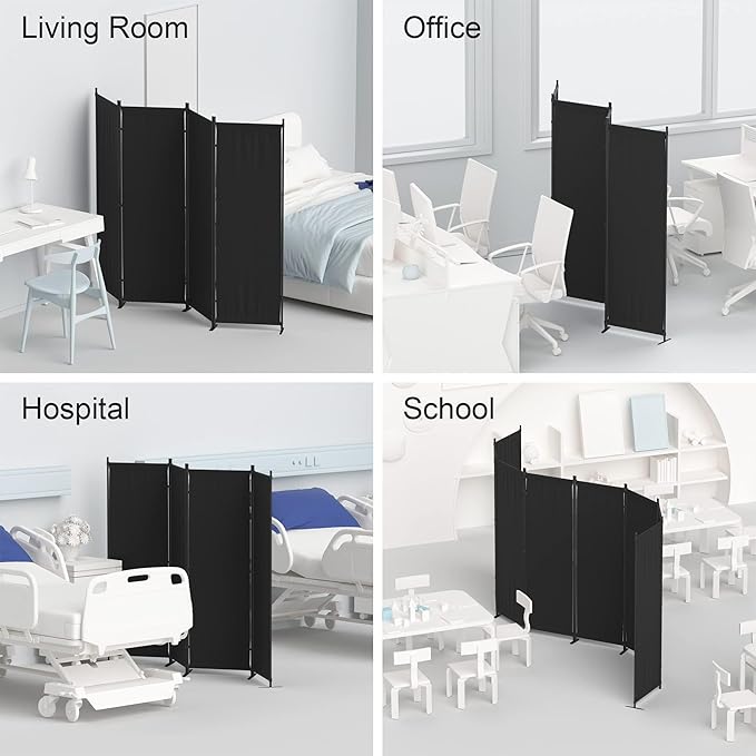 Morngardo Room Divider, Folding Privacy Screens, 4 Panel Room Partitions, 88" Foldable Wall Dividers, Portable Separating for Home Office Bedroom Dorm Decor (Black)